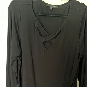 Herve Bernard black top with X neckline